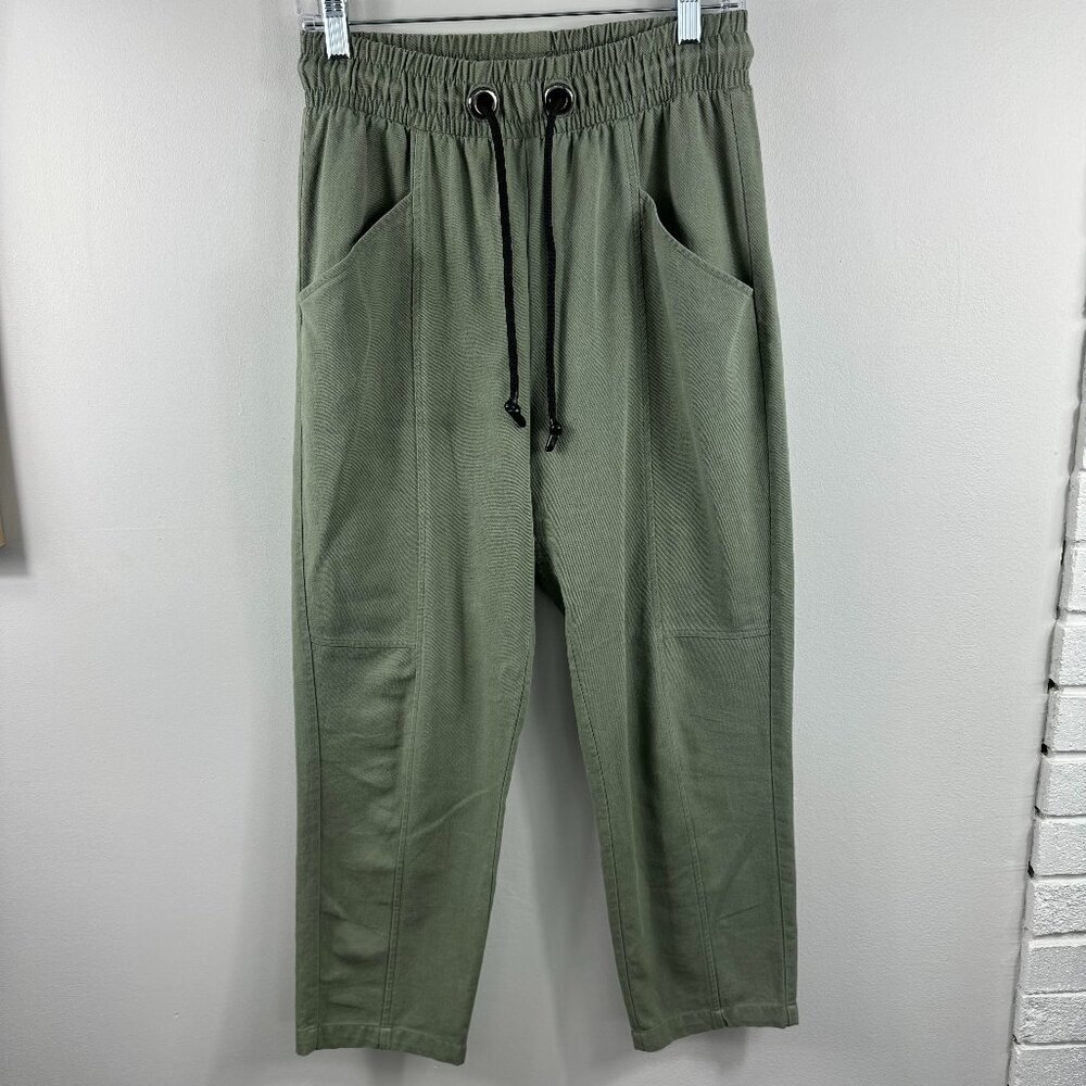 Zara Pull On Athleisure Crop Relaxed Jogger Pants Army Green Size M